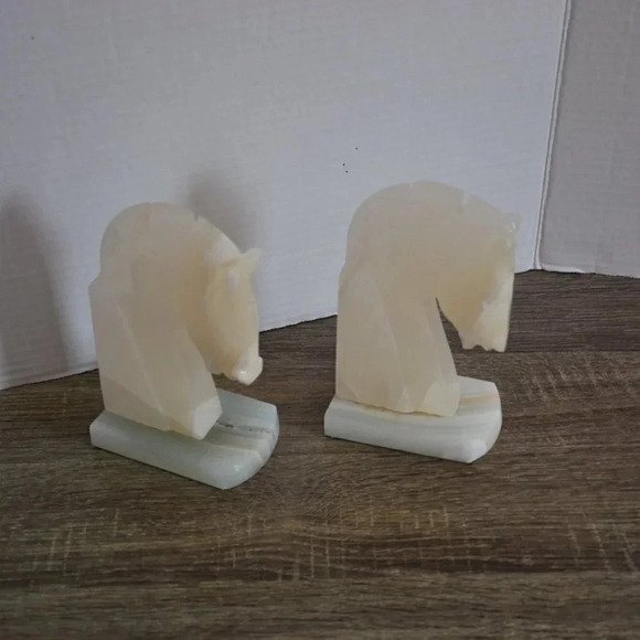 Vtg Onyx Horse Head Book Ends - Picture 2 of 9